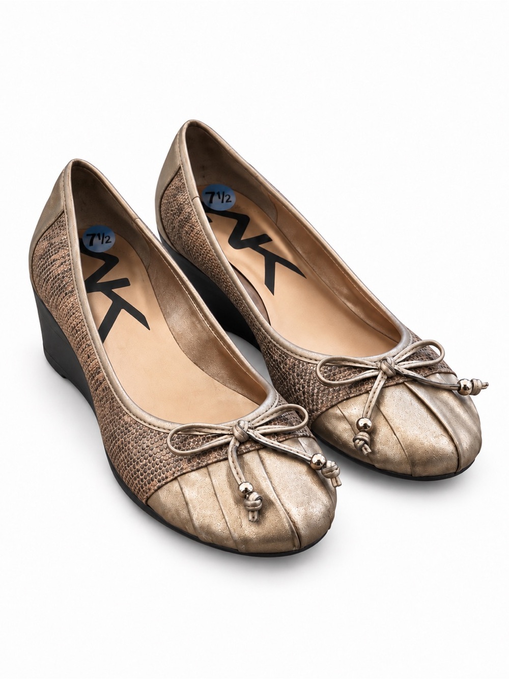 Size 7.5 Anne Klein Sport Arownd Bronze Snakeskin Wedge Ballet Flats